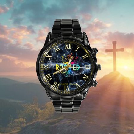 Rooted in Christ Faith Christian Jesus Lovers Men Women Personalized Black Stainless Steel Watch