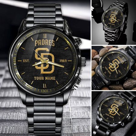 San Diego Padres MLB Black Fashion Watch Custom Your Name For Fan