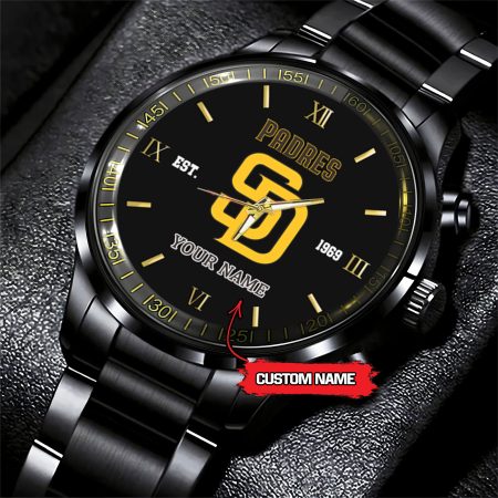 San Diego Padres MLB Black Fashion Watch Custom Your Name For Fan