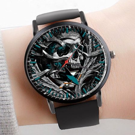 San Jose Sharks NHL Personalized Skull 3D Men Leather Hand Watch Gift For Fans For Father
