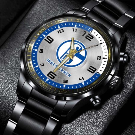 Schalke 04 Bundesliga Personalized Black Stainless Steel Hand Watch For Fan