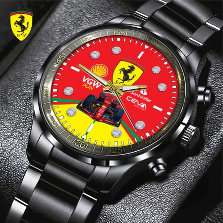 Scuderia Ferrari Black Stainless Steel Watch Gift For Fan