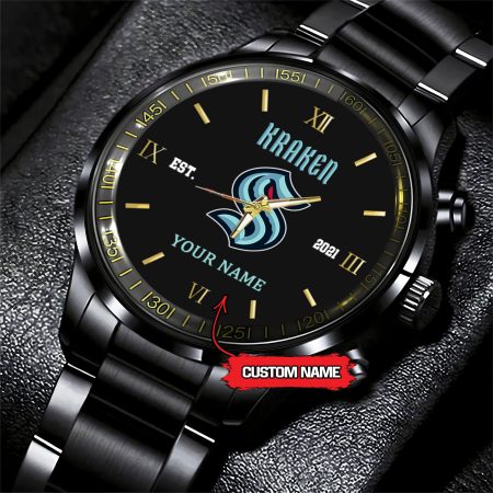 Seattle Kraken NHL Hockey Game Time Custom Black Fashion Watch For Fan