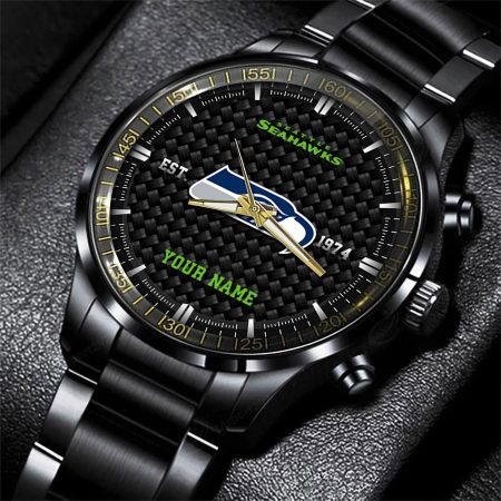 Seattle Seahawks NFL Black Fashion Hand Watch Custom Your Name Gift For Fan