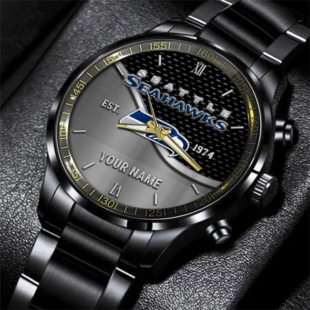 Seattle Seahawks NFL Black Fashion Hand Watch Custom Your Name Gift For Fan