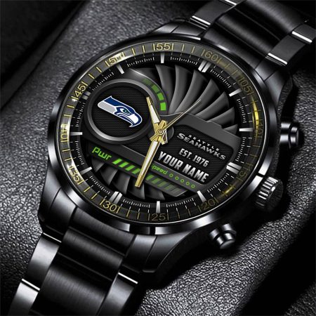 Seattle Seahawks NFL Black Fashion Watch Custom Your Name