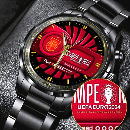 Spain National Football Team Black Stainless Steel Watch Gift For Fan