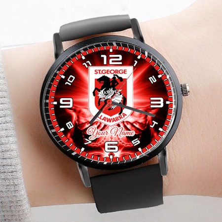 St George Illawarra Dragons NRL 3D Men Leather Hand Watch Personalized Gift For Fans For Father For Fan