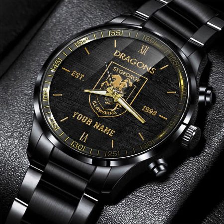St George Illawarra Dragons NRL Black Fashion Watch Custom Your Name