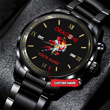 St George Illawarra Dragons NRL Mascot Custom Name Black Fashion Watch