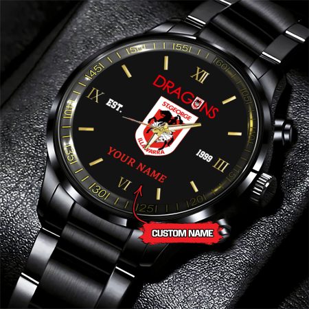 St George Illawarra Dragons NRL Personalized Black Fashion Hand Watch