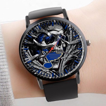 St Louis Blues NHL Personalized Skull 3D Men Leather Hand Watch Gift For Fans For Father