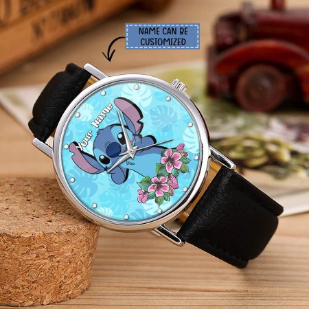 Stitch Cartoon Personalized Black Hand Watch Gift For Fans