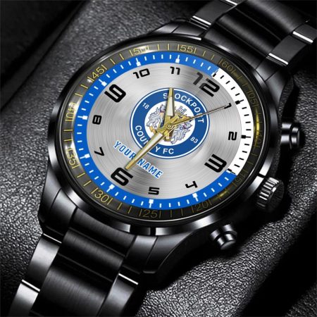 Stockport County EFL Personalized Black Stainless Steel Hand Watch For Fan