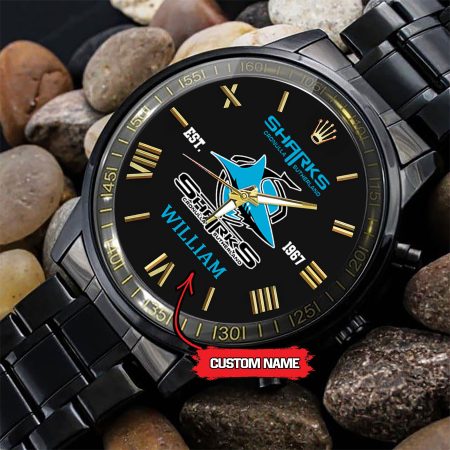 Sutherland Sharks NRL Custom Name Black Fashion Watch
