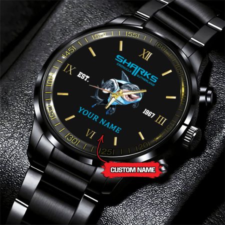 Sutherland Sharks NRL Mascot Custom Name Black Fashion Watch
