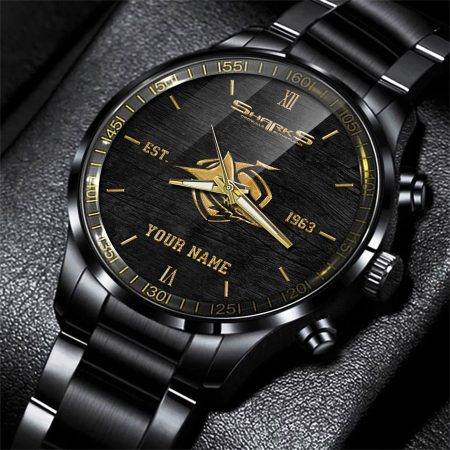 Sutherland Sharks NRL Name Black Hand Watch Custom Your Name