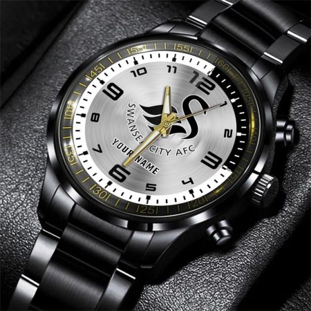 Swansea City EFL Personalized Black Stainless Steel Hand Watch For Fan