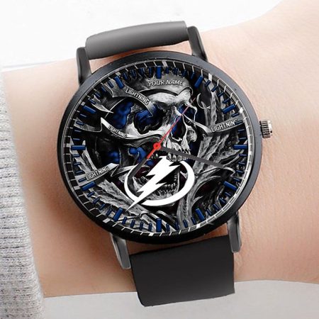 Tampa Bay Lightning NHL Personalized Skull 3D Men Leather Hand Watch Gift For Fans For Father