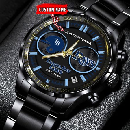 Tampa Bay Rays MLB Personalized Black Stainless Steel Watch Gifts For Fans