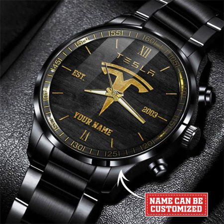 Tesla Car Personalized Black Hand Watch Gift For Fans