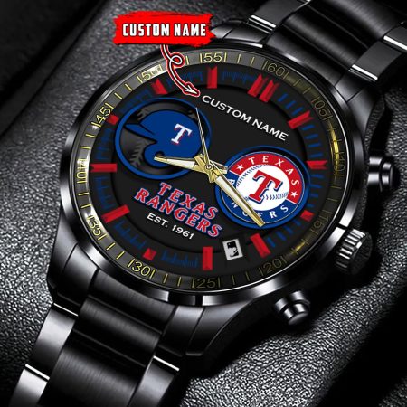 Texas Rangers MLB Personalized Black Stainless Steel Watch Gifts For Fans