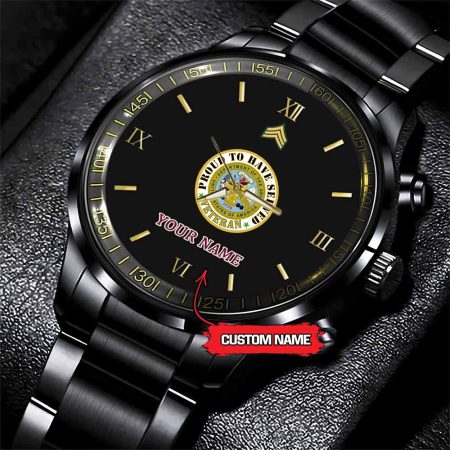 The United States Army Veteran Military Proud Army Personalized Black Stainless Steel Watch
