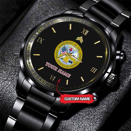 The United States Department of the Army Army Personalized Black Stainless Steel Watch