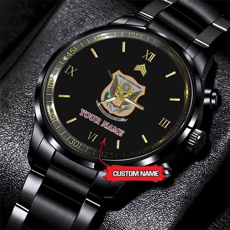 The United States Marksmanship Unit Army Personalized Black Stainless Steel Watch