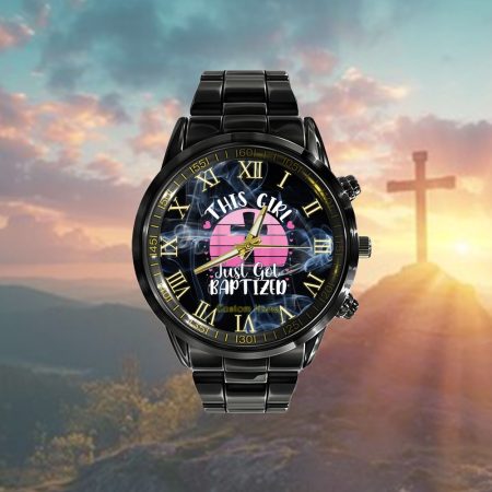 This Girl Just Got Baptized Christian Communion Baptism Personalized Black Stainless Steel Watch