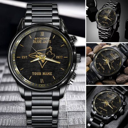Toronto Blue Jays MLB Black Fashion Watch Custom Your Name For Fan