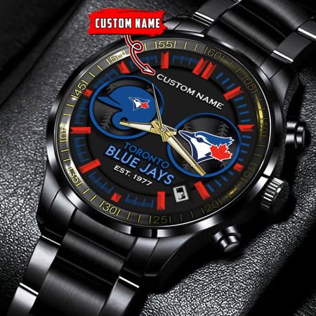 Toronto Blue Jays MLB Personalized Black Stainless Steel Watch Gifts For Fans