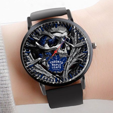 Toronto Maple Leafs NHL Personalized Skull 3D Men Leather Hand Watch Gift For Fans For Father