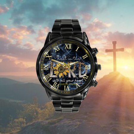 Trust In The Lord Christian With All Your Heart God Jesus Personalized Black Stainless Steel Watch