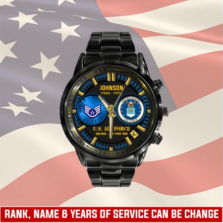 U.S Air Force Military Veteran Personalized Black Hand Watch Gift For Fans