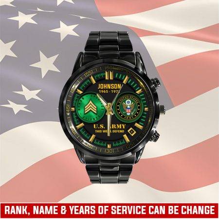 U.S Army Military Veteran Personalized Black Hand Watch Gift For Fans