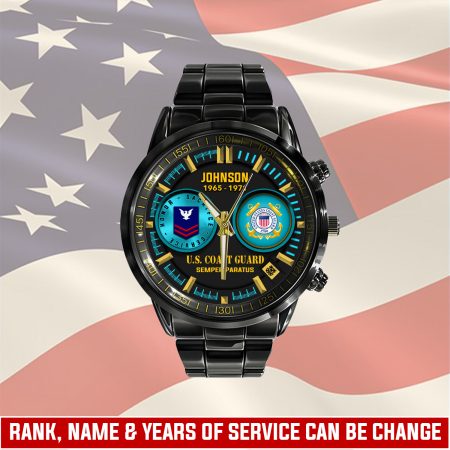 U.S. Coast Guard Military Veteran Personalized Black Hand Watch Gift For Fans
