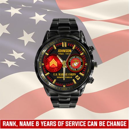 U.S Marine Corps Military Veteran Personalized Black Hand Watch Gift For Fans