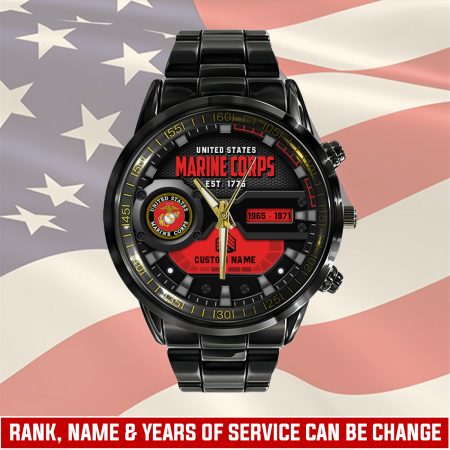 U.S Marine Corps Military Veteran Personalized Black Hand Watch Gift For Fans