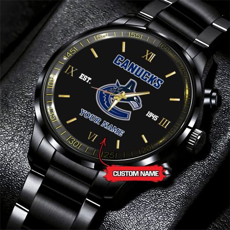 Vancouver Canucks NHL Hockey Game Time Custom Black Fashion Watch For Fan