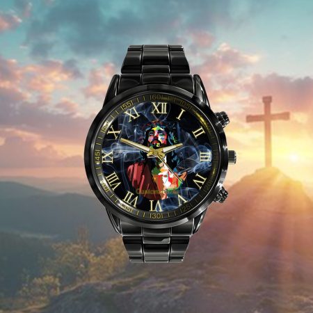 Vintage Got King Jesus Christ Sweet Face Image Personalized Black Stainless Steel Watch