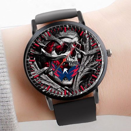Washington Capitals NHL Personalized Skull 3D Men Leather Hand Watch Gift For Fans For Father