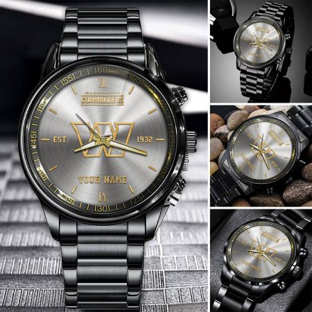 Washington Commanders NFL Black Fashion Watch Custom Your Name Gifts For Fans