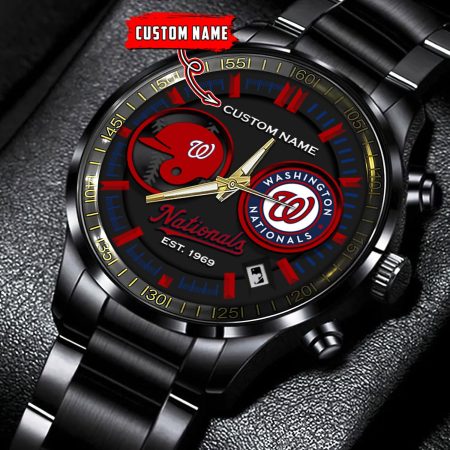 Washington Nationals MLB Personalized Black Stainless Steel Watch Gifts For Fans