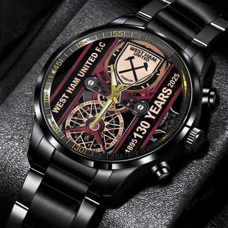 West Ham United F.C Premier League Black Stainless Steel Watch Gift For Fan