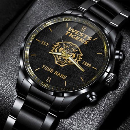 Wests Tigers NRL Black Fashion Watch Custom Your Name