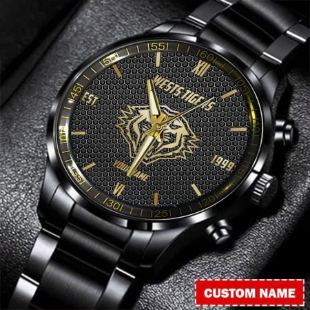 Wests Tigers NRL Personalized Gold Metal Black Watch For Fan