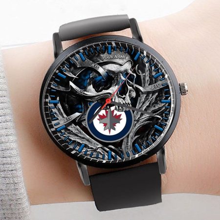 Winnipeg Jets NHL Personalized Skull 3D Men Leather Hand Watch Gift For Fans For Father