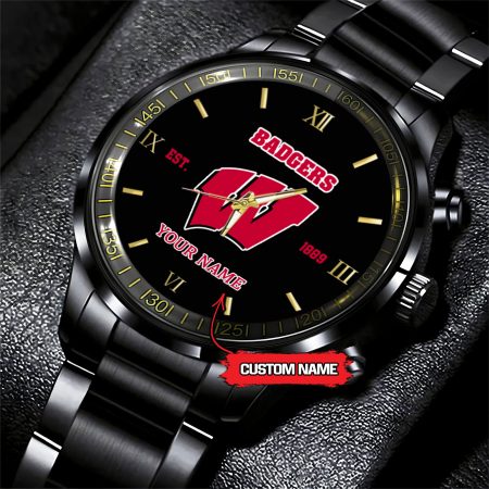 Wisconsin Badgers NCAA Personalized Black Hand Watch For Fans