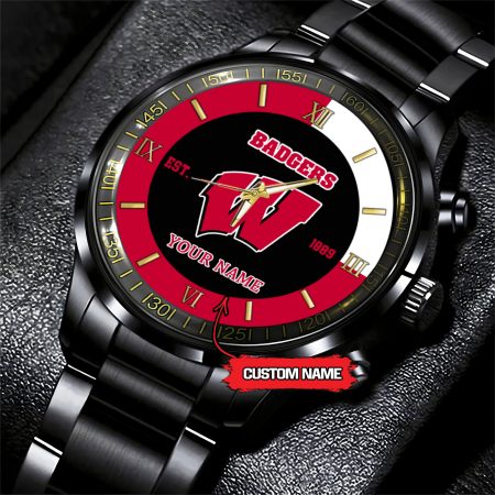 Wisconsin Badgers NCAA Personalized Black Hand Watch For Fans